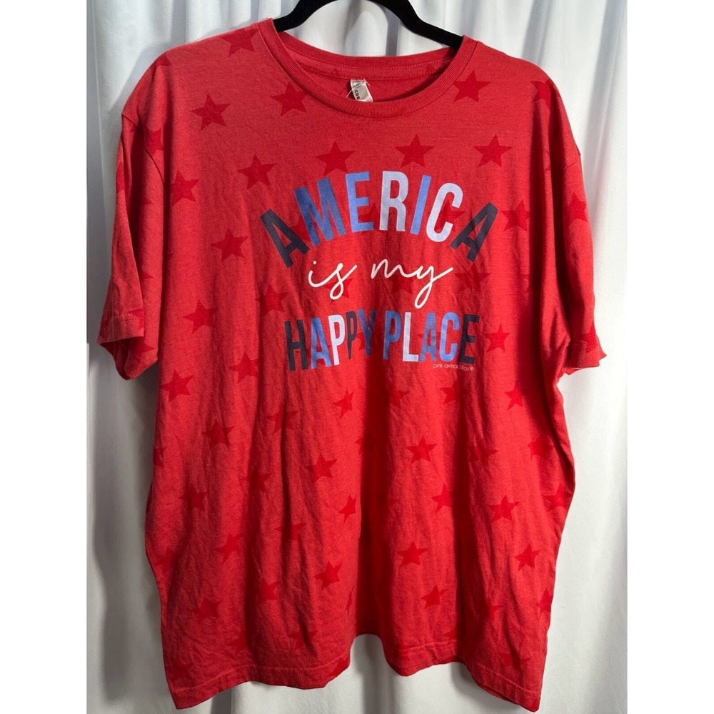 Code Five T-Shirt Womens XL Red Star Print America Is My Happy Place Tee